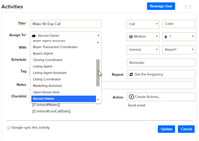 Assign To option in Realvolve Activities