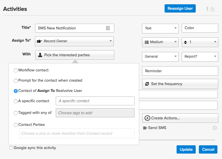 creating an Activity in Realvolve