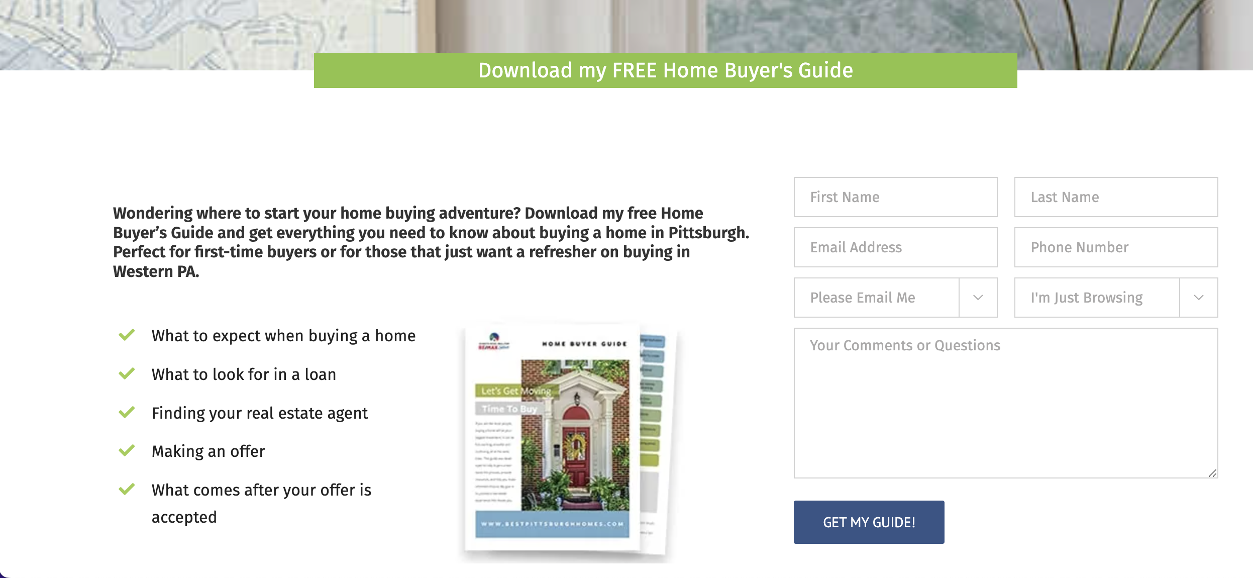 screenshot of form to download free home buyer's guide